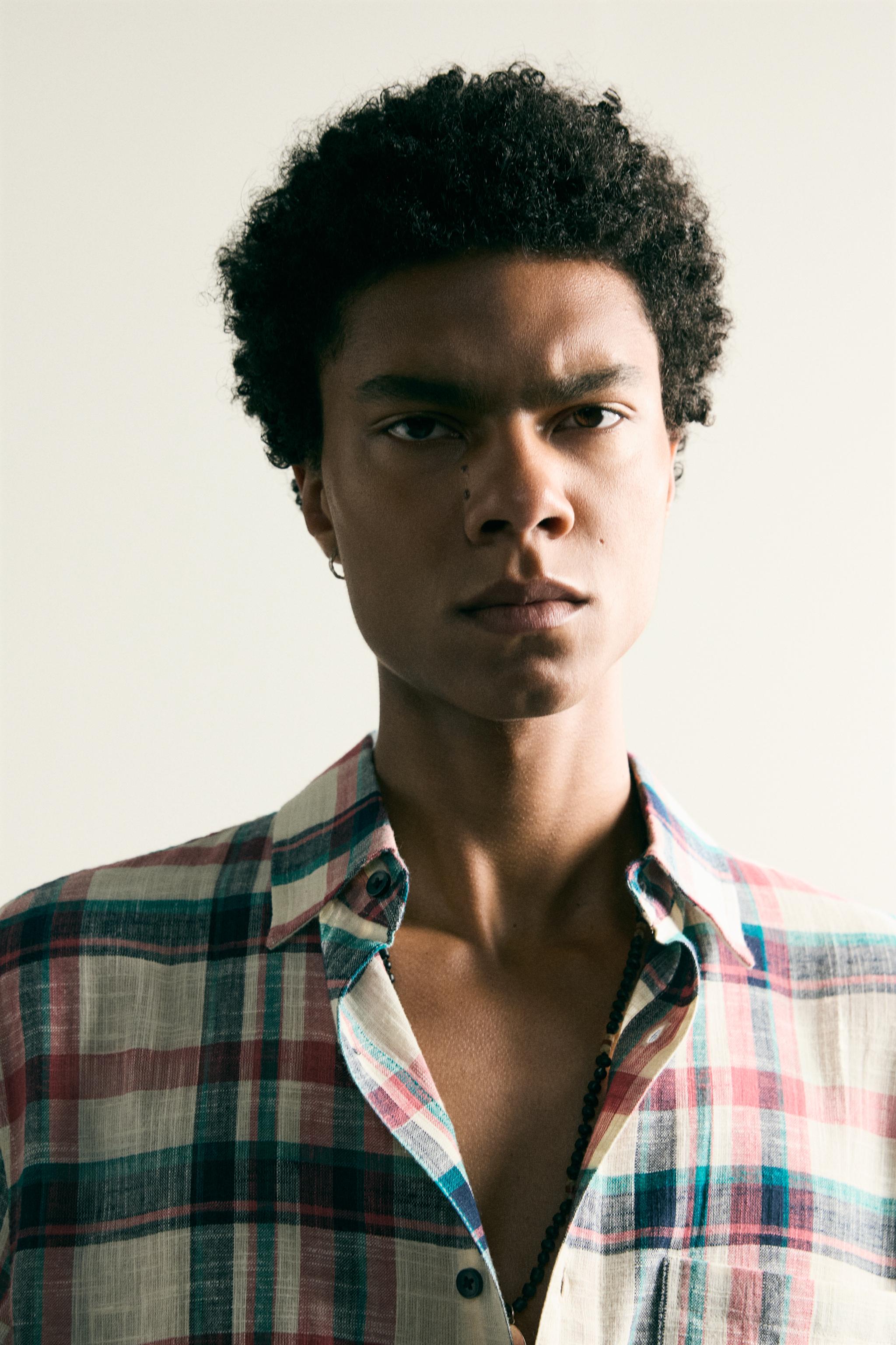 RELAXED FIT TEXTURED PLAID SHIRT